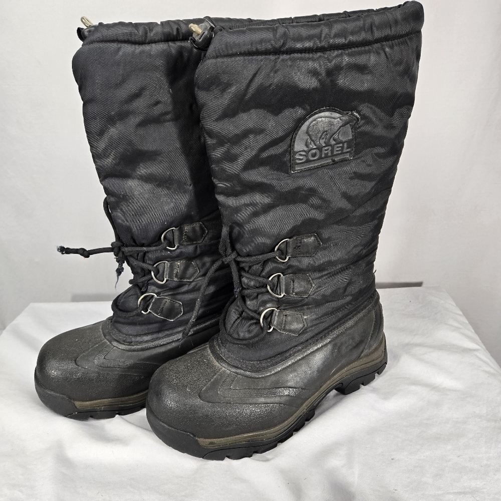 Sorel Boots Womens 8 Snowlion Waterproof Felt Lined Black Tall Snow Mid Calf